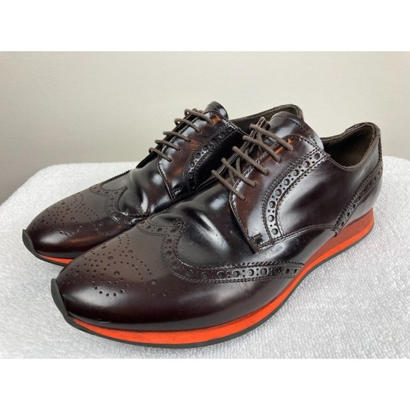 PRADA Dark Brown/Orange Leather Wingtip Oxfords Sneakers Shoes 8 1/2 EE